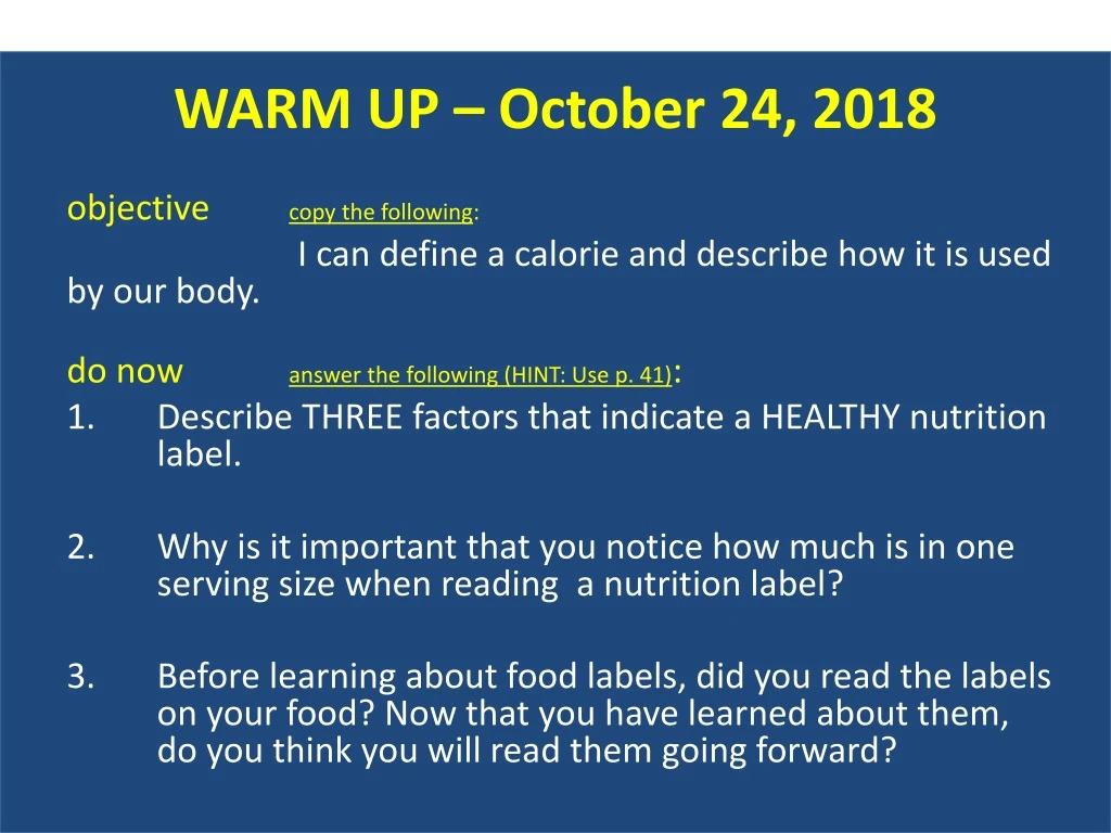 warm up october 24 2018