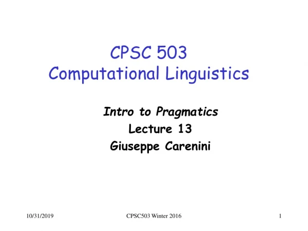 CPSC 503 Computational Linguistics