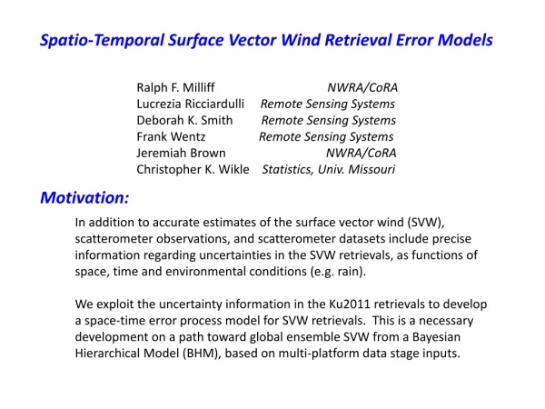 Spatio -Temporal Surface Vector Wind Retrieval Error Models