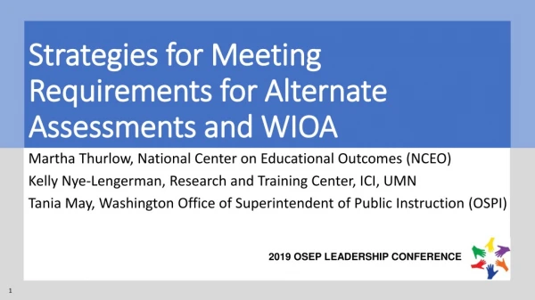 Strategies for Meeting Requirements for Alternate Assessments and WIOA