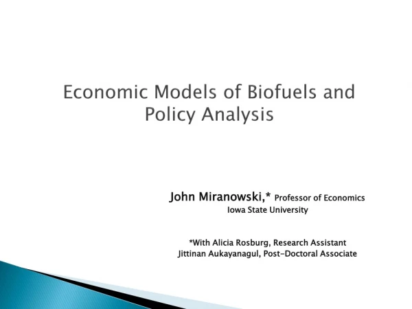 Economic Models of Biofuels and Policy Analysis