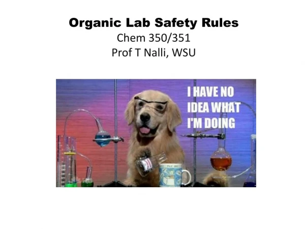 Organic Lab Safety Rules Chem 350/351 Prof T Nalli, WSU