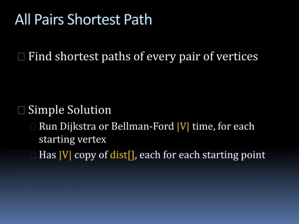 All Pairs Shortest Path