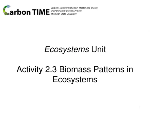 Ecosystems Unit Activity 2.3 Biomass Patterns in Ecosystems