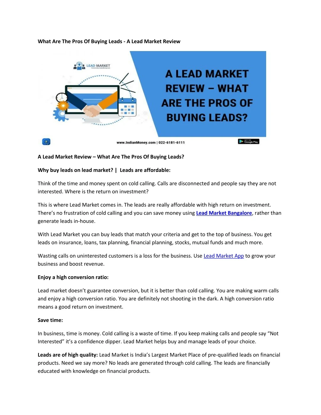 what are the pros of buying leads a lead market