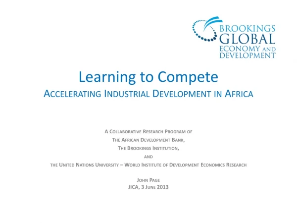 Learning to Compete Accelerating Industrial Development in Africa