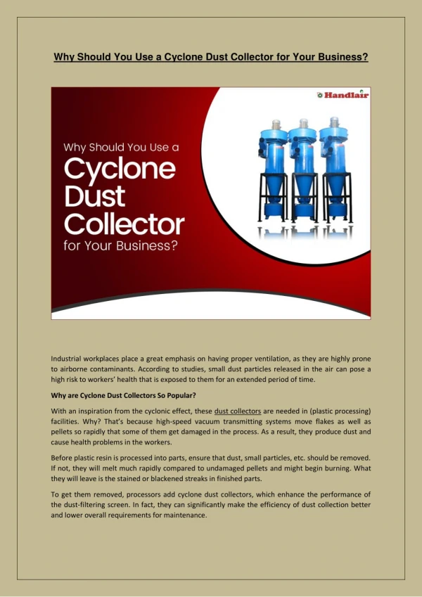 Why Should You Use a Cyclone Dust Collector for Your Business