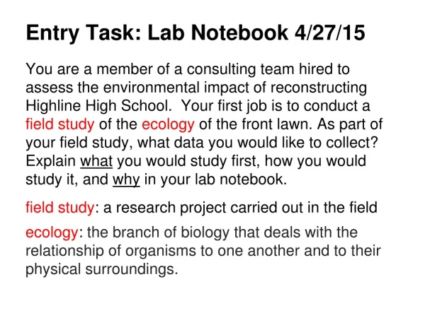 Entry Task: Lab Notebook 4/27/15
