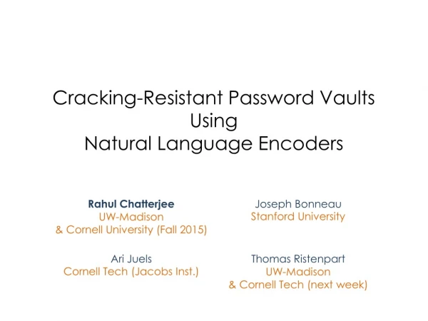 Cracking-Resistant Password Vaults Using Natural Language Encoders