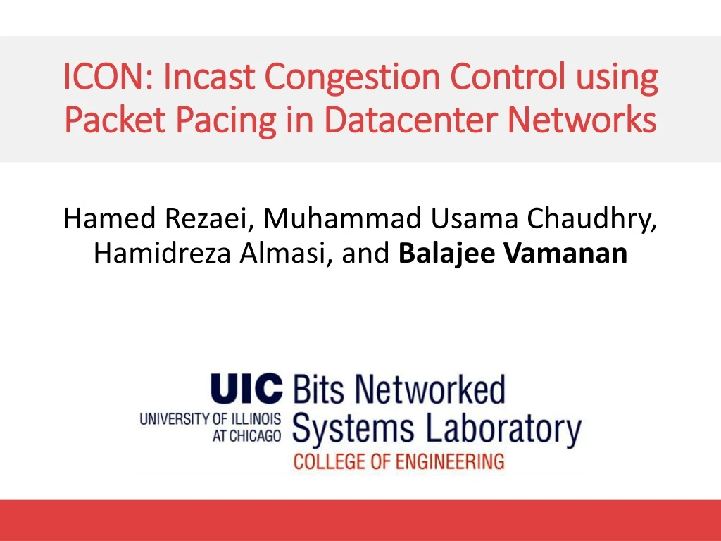 icon incast congestion control using packet pacing in datacenter networks