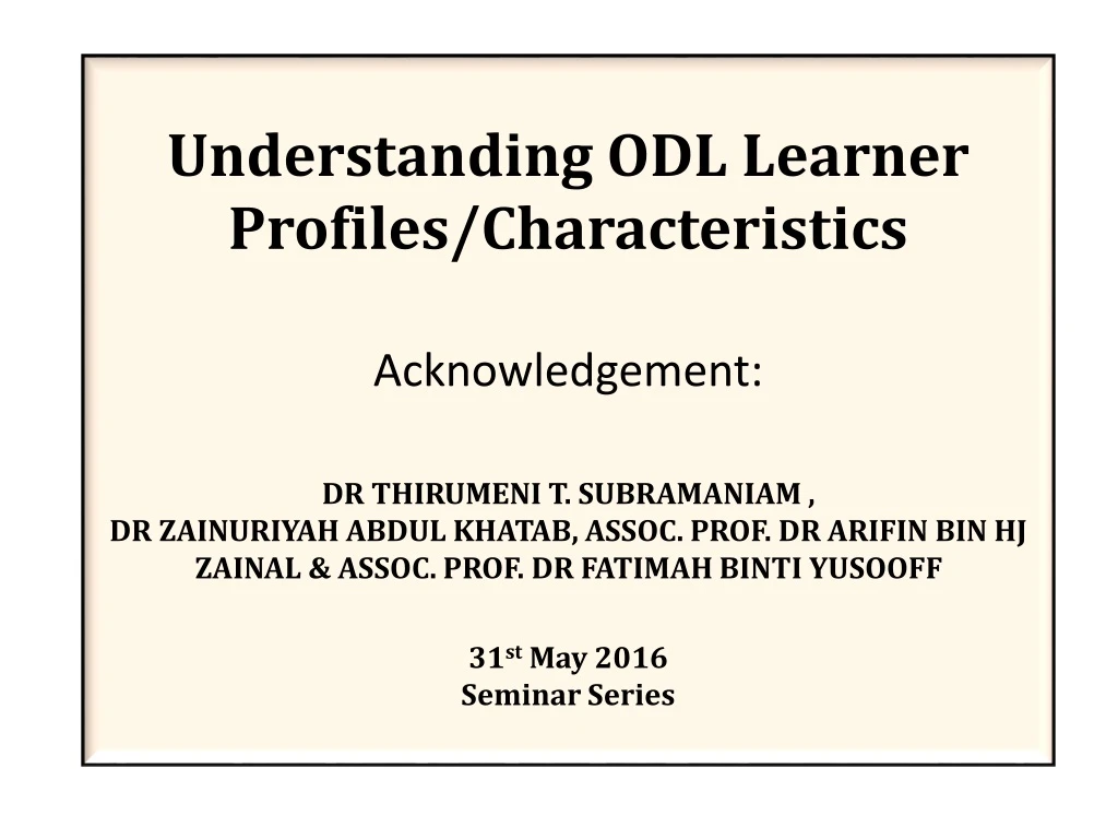 understanding odl learner profiles