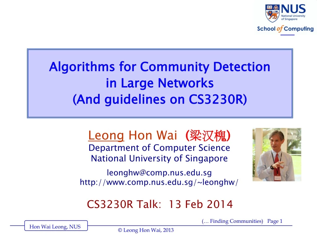 algorithms for community detection in large networks and guidelines on cs3230r
