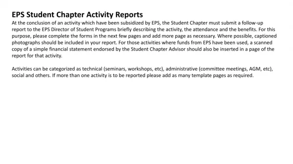 EPS Student Chapter Activity Reports