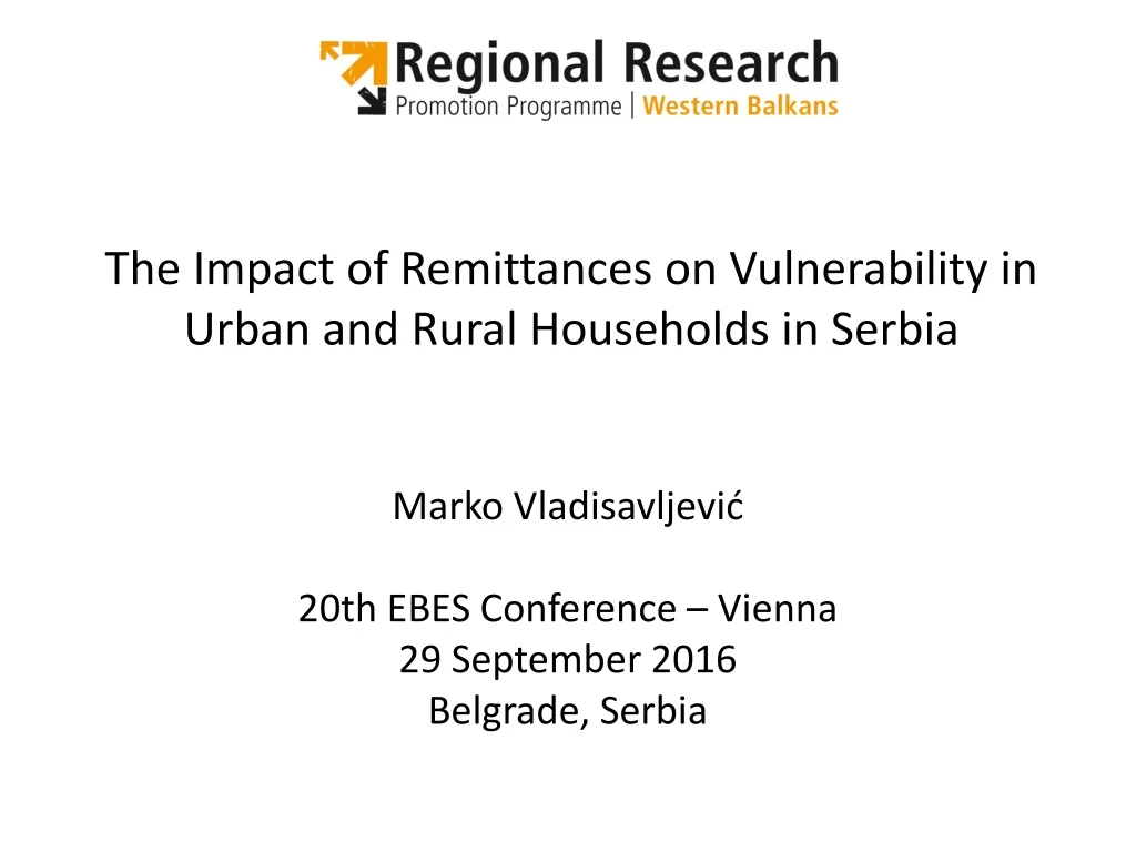 the impact of remittances on vulnerability in urban and rural households in serbia