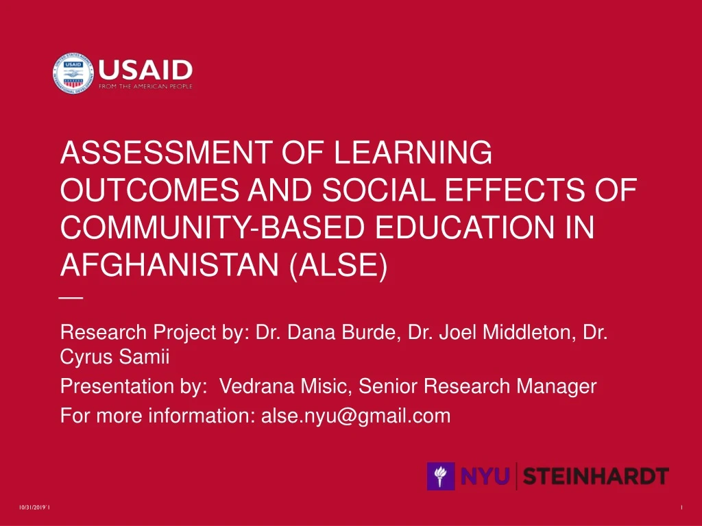 assessment of learning outcomes and social effects of community based education in afghanistan alse
