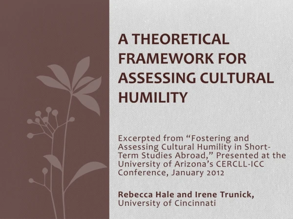 A Theoretical Framework for Assessing Cultural Humility