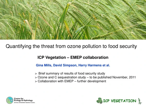 Quantifying the threat from ozone pollution to food security ICP Vegetation – EMEP collaboration