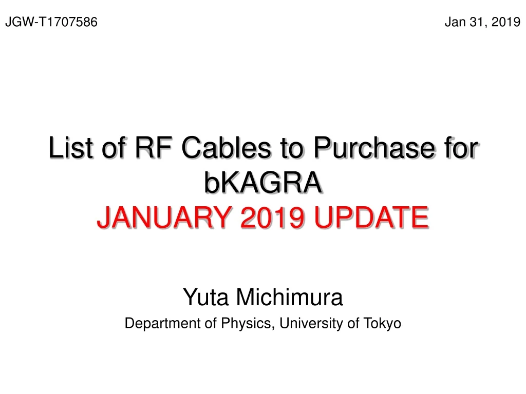 list of rf cables to purchase for bkagra january 2019 update