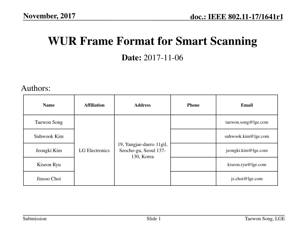 wur frame format for smart scanning