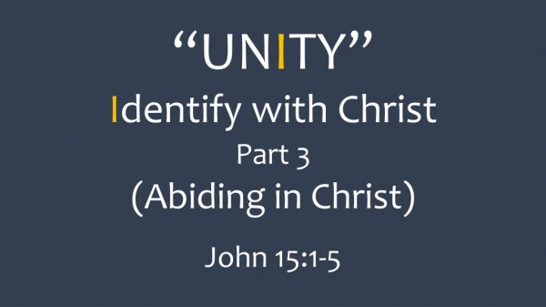 “UN I TY” I dentify with Christ Part 3 (Abiding in Christ) John 15:1-5