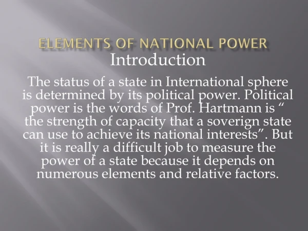 ELEMENTS OF NATIONAL POWER