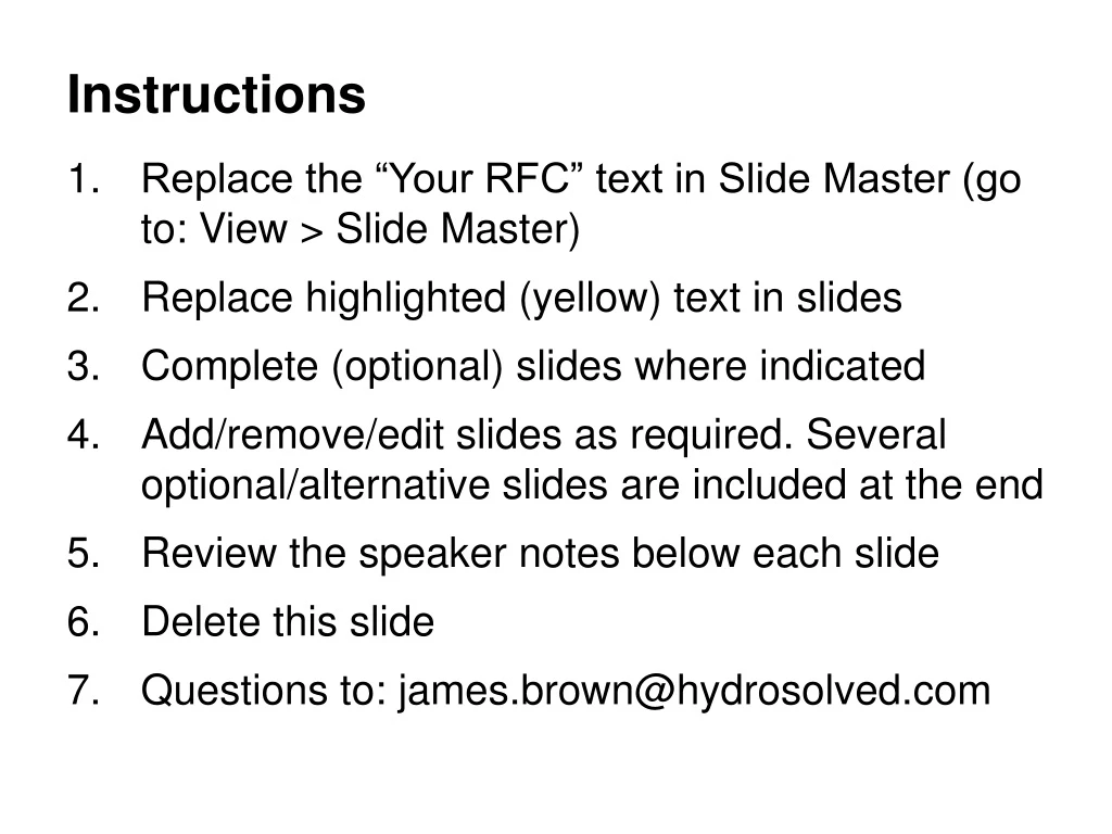 instructions replace the your rfc text in slide