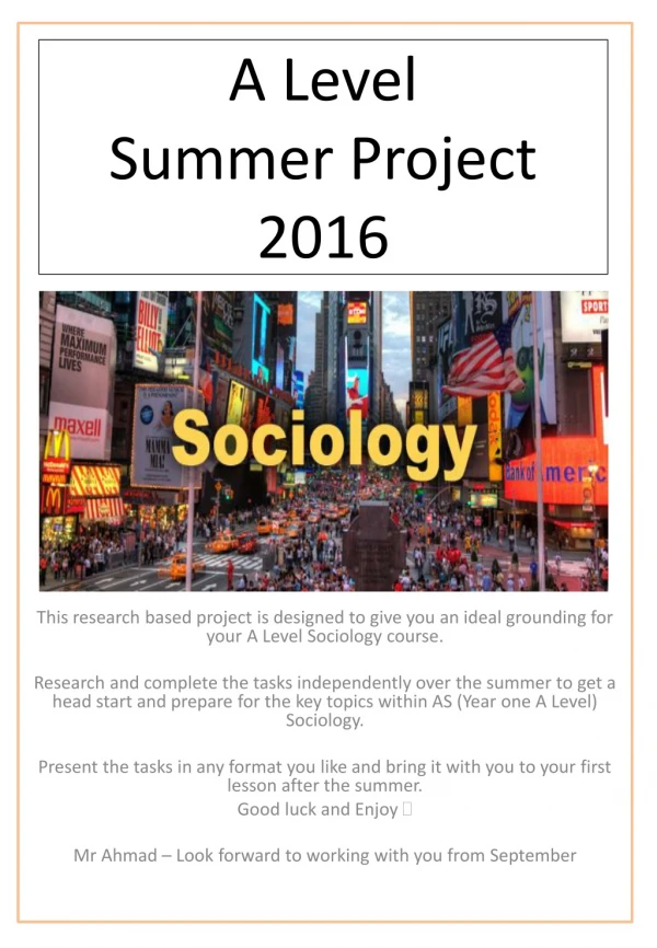 A Level Summer Project 2016