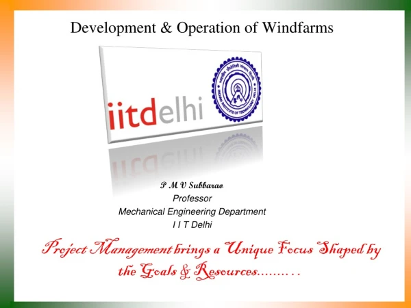 Development &amp; Operation of Windfarms