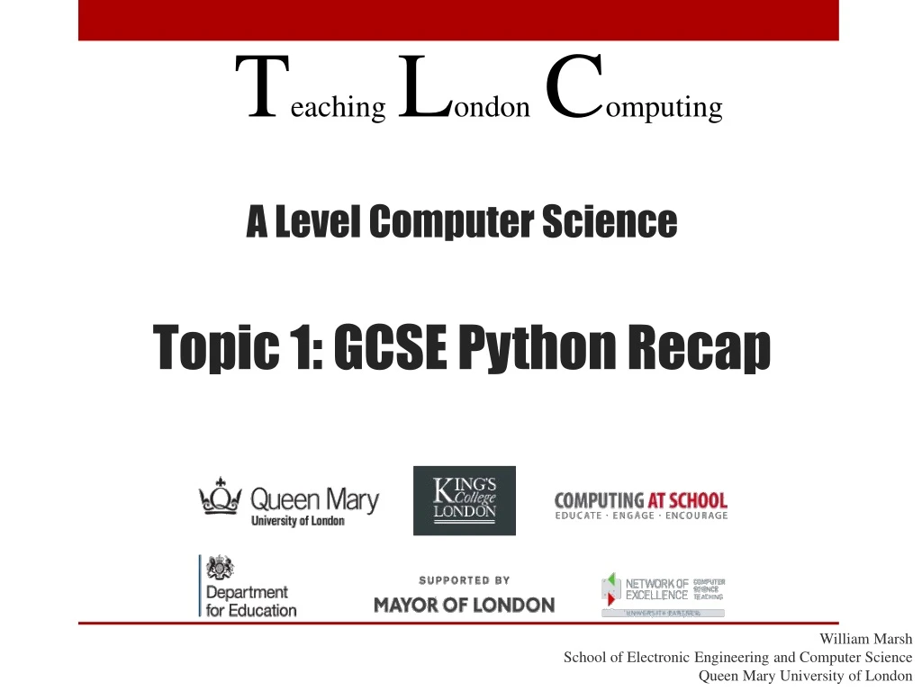 a level computer science topic 1 gcse python recap