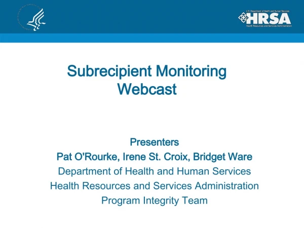 Subrecipient Monitoring Webcast