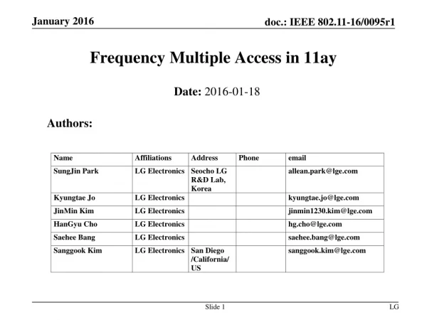 Frequency Multiple Access in 11ay