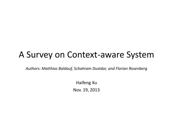 A Survey on Context-aware System