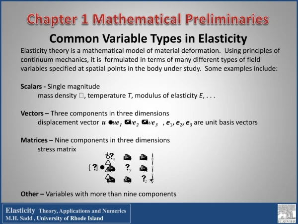 Common Variable Types in Elasticity