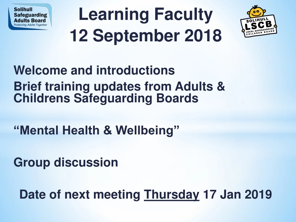 learning faculty 12 september 2018 welcome