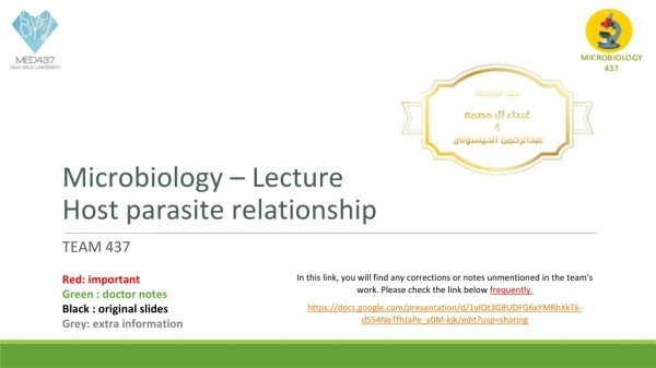 Microbiology – Lecture Host parasite relationship