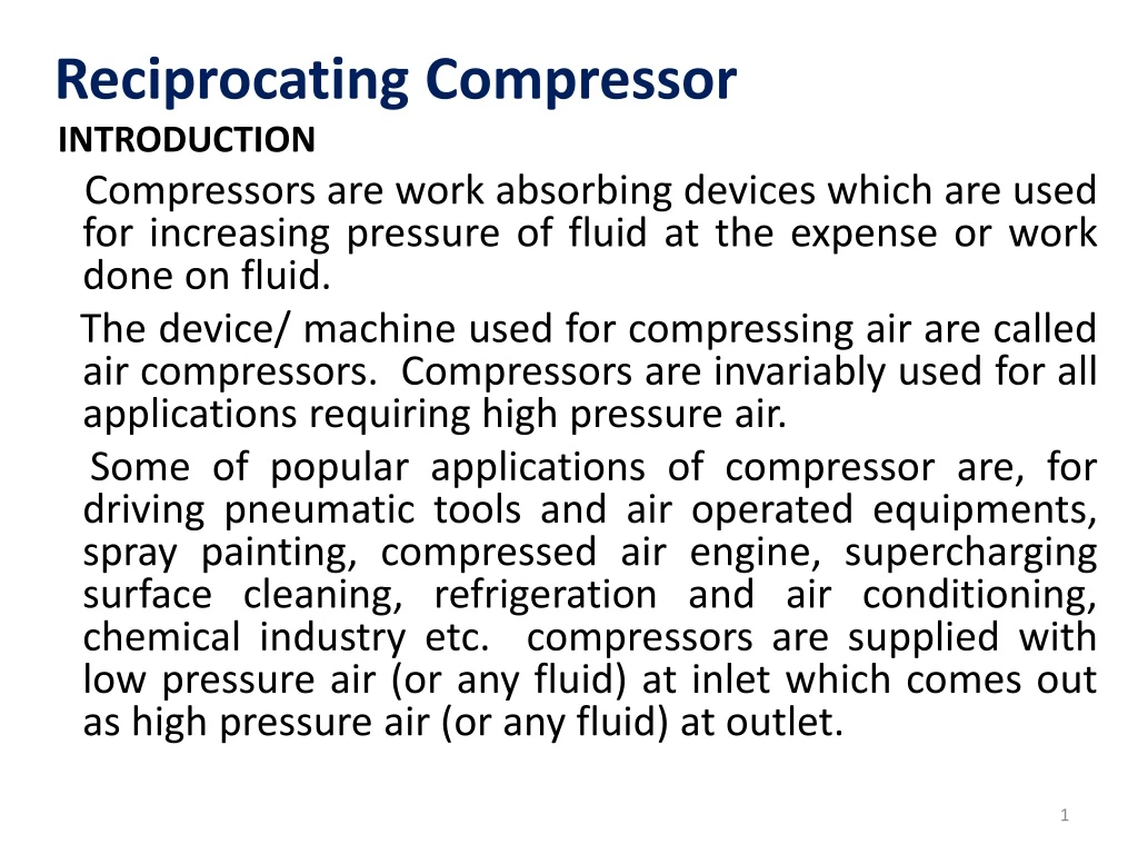 reciprocating compressor introduction compressors