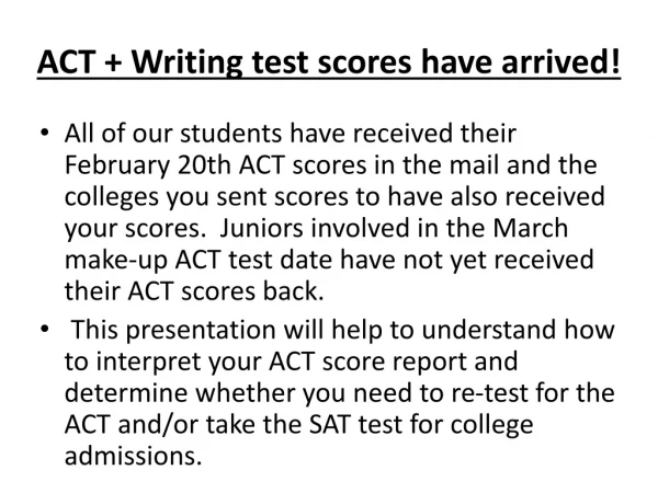 ACT + Writing test scores have arrived!