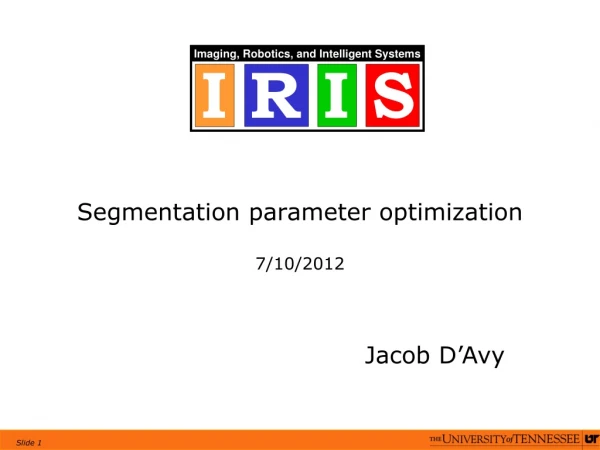 Segmentation parameter optimization 7/10/2012