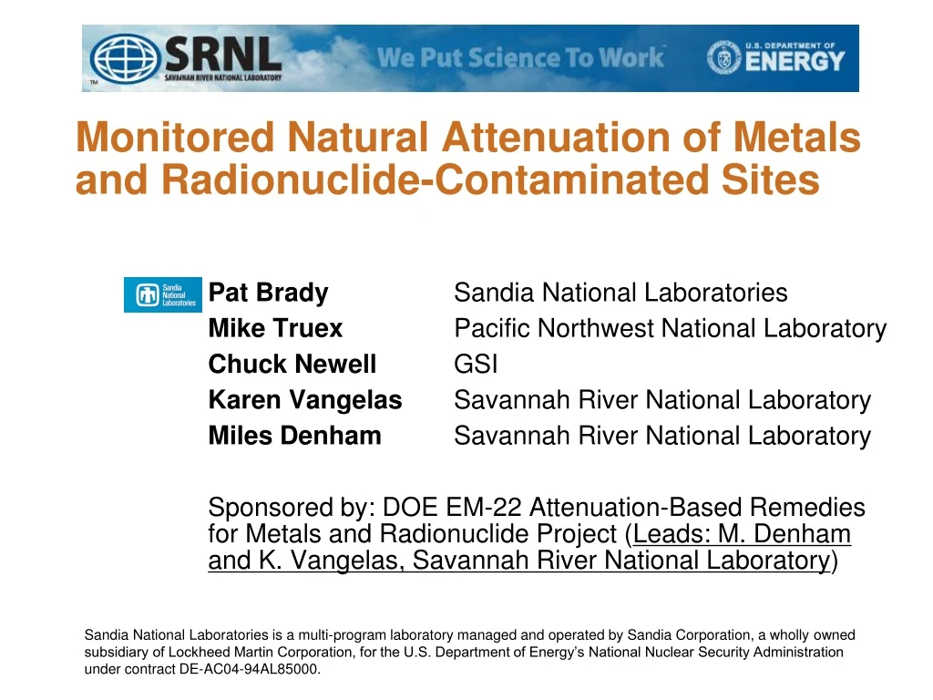 monitored natural attenuation of metals and radionuclide contaminated sites