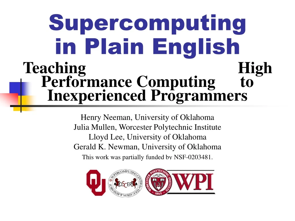 supercomputing in plain english