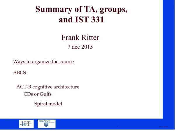 Summary of TA, groups, and IST 331