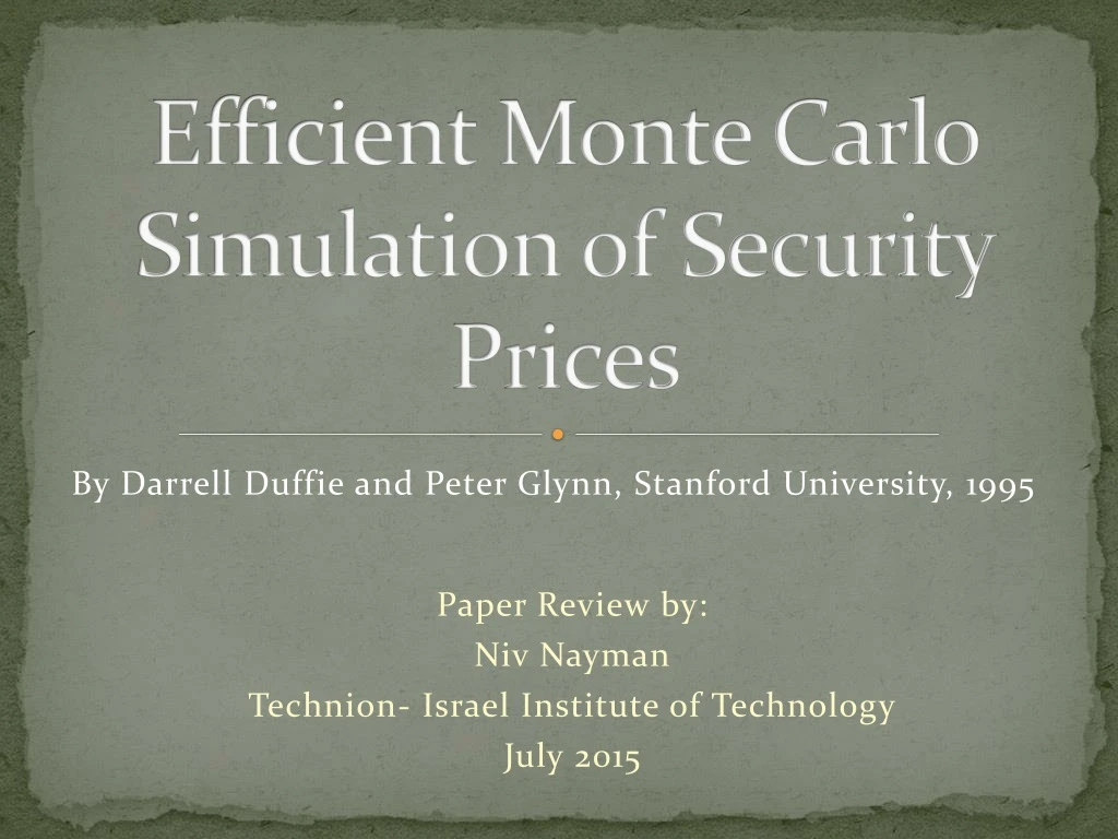 efficient monte carlo simulation of security prices