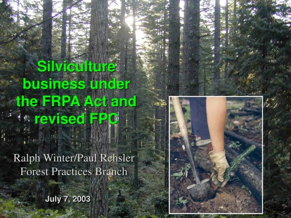 Silviculture business under the FRPA Act and revised FPC