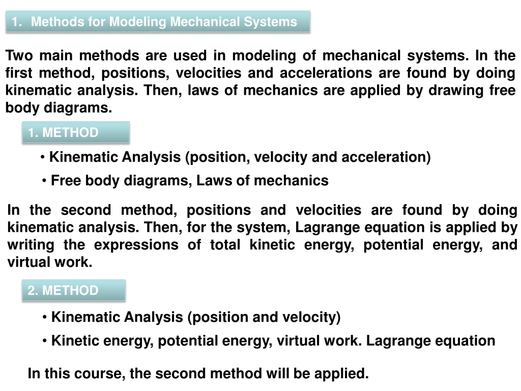 methods for modeling mechanical systems