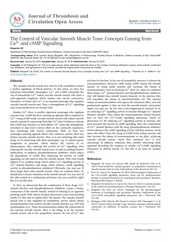 The Control of Vascular Smooth Muscle Tone: Concepts Coming from Ca2 and cAMP Signalling