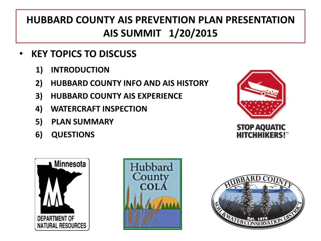 hubbard county ais prevention plan presentation ais summit 1 20 2015