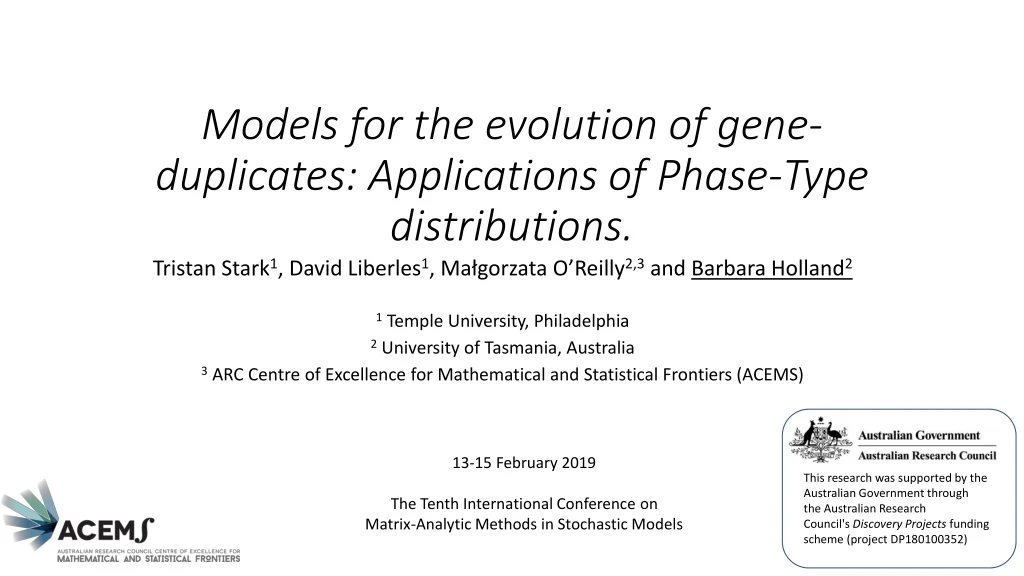 models for the evolution of gene duplicates applications of phase type distributions