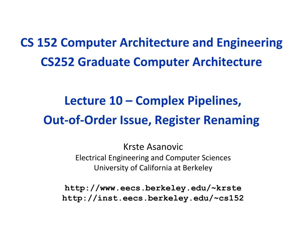 cs 152 computer architecture and engineering