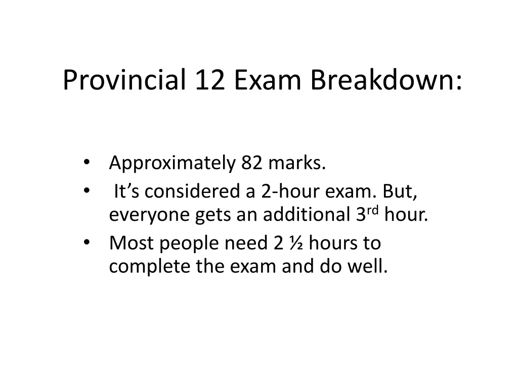 provincial 12 exam breakdown