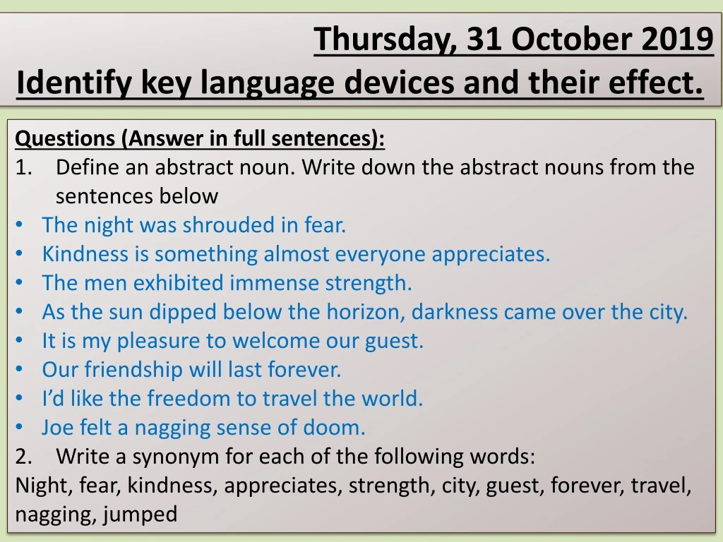 friday 05 october 2018 identify key language